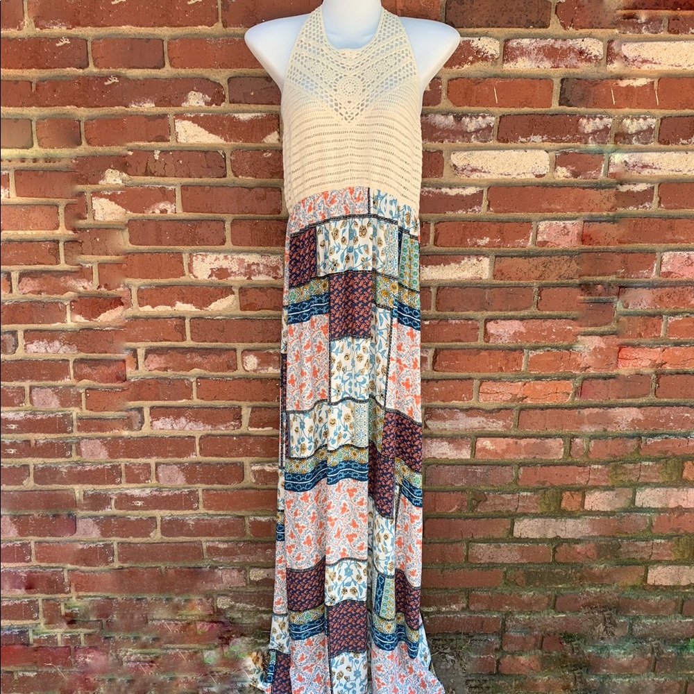Bohemian Halter Neck Crochet Maxi Dress